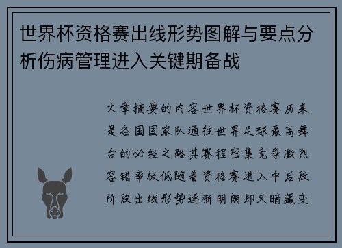 世界杯资格赛出线形势图解与要点分析伤病管理进入关键期备战 世界杯资格赛出线形势图解与要点分析伤病管理进入关键期备战